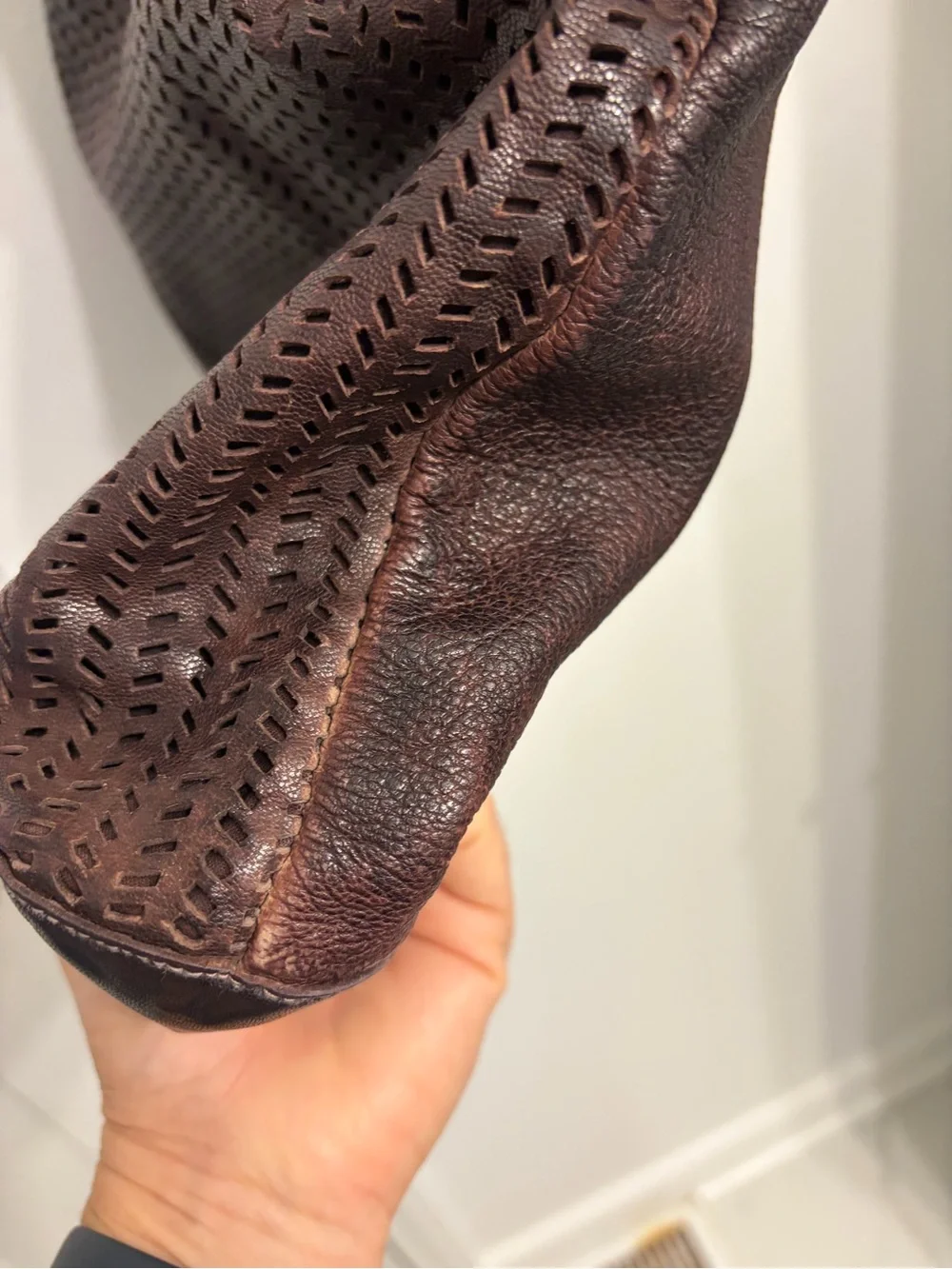 Latico NJ USA Chocolate Brown Perforated Genuine Leather Tote